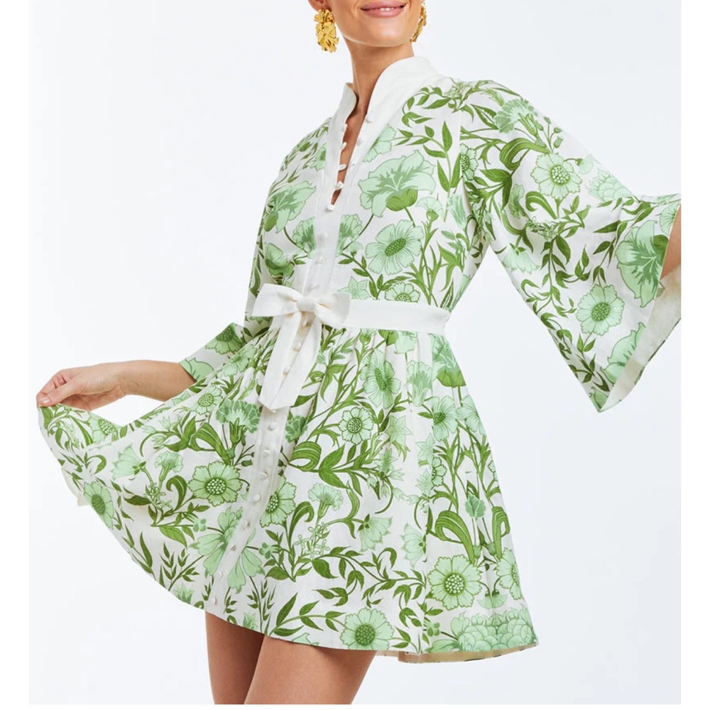 Mestiza Carmen Mini Dress Green/Ivory Listello NWT